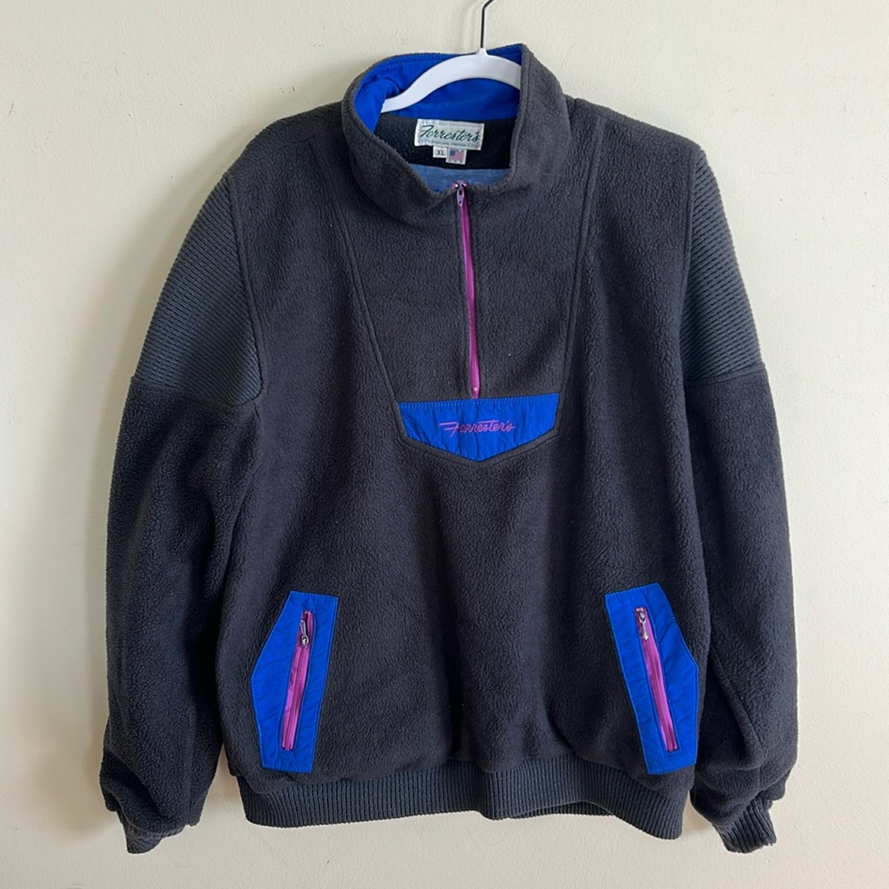 Vintage Forrester’s xl Winter quarterzip pullover fleece black w/ purple & blue